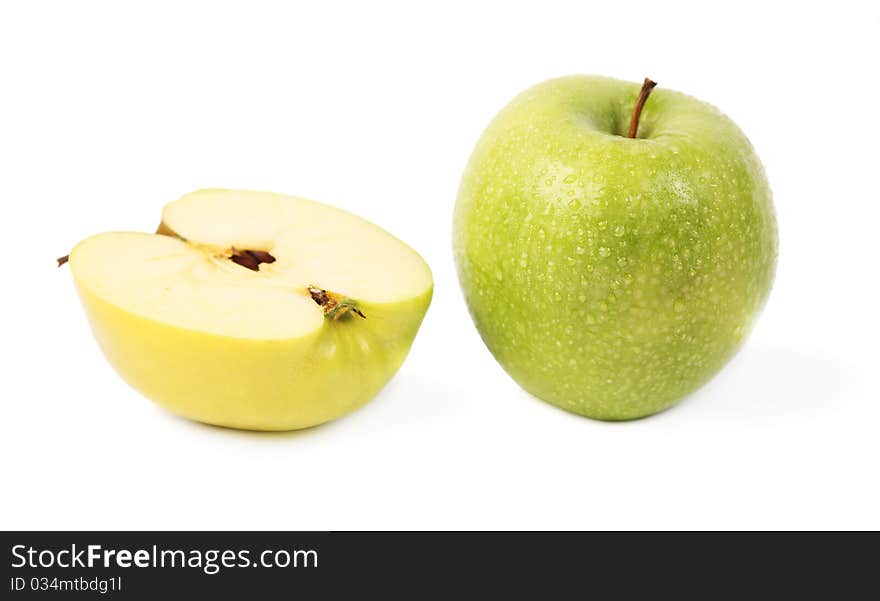 Fresh green apple and a half. Fresh green apple and a half