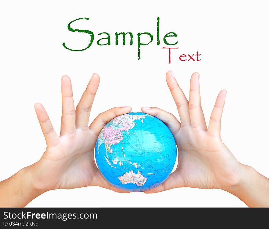 Hands protecting planet earth isolated on white background. Hands protecting planet earth isolated on white background