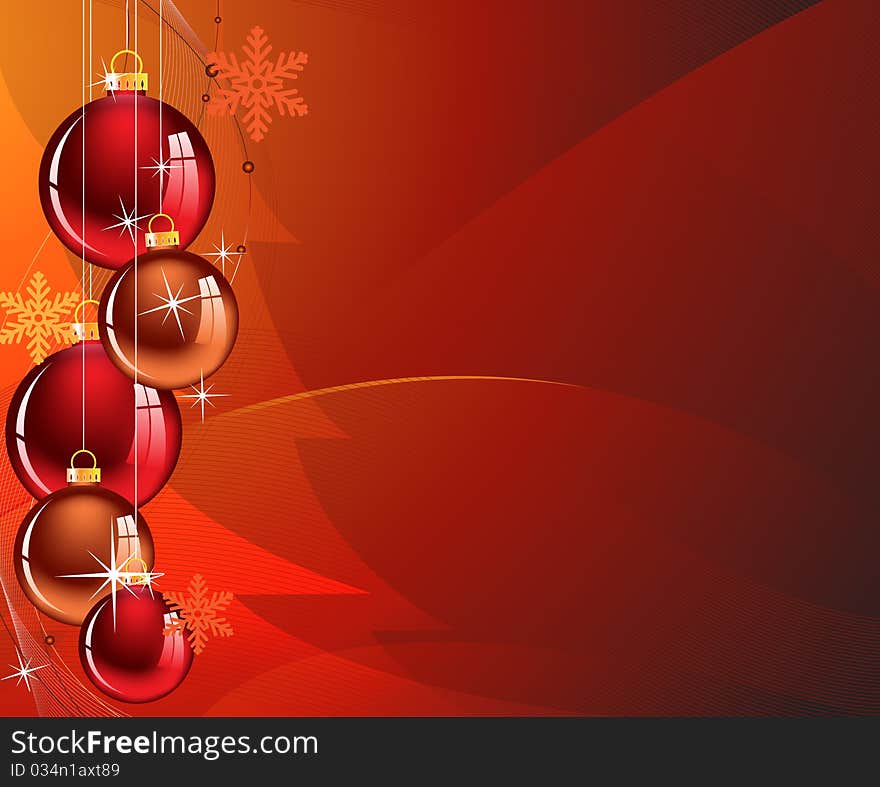 Christmas decorations in an abstract red background. Christmas decorations in an abstract red background