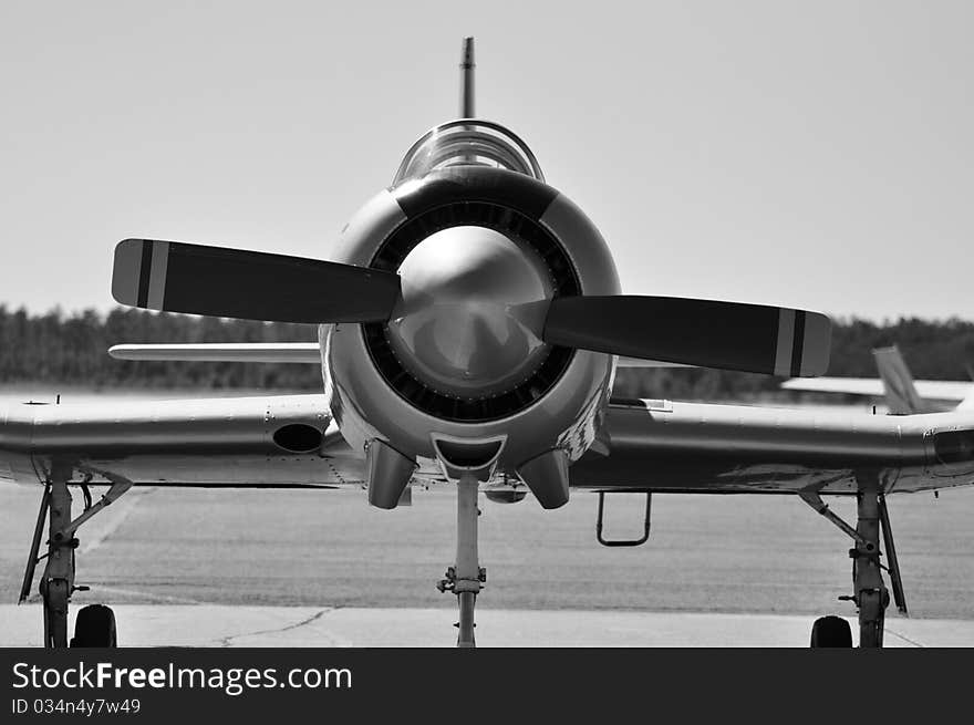 Black and White of front of CJ6 Nanchang Flight trainer. Black and White of front of CJ6 Nanchang Flight trainer