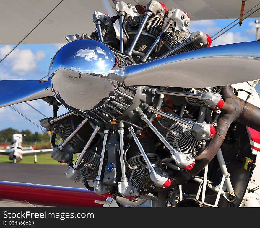 Radial Engine on PT-17 Stearman vintage biplane