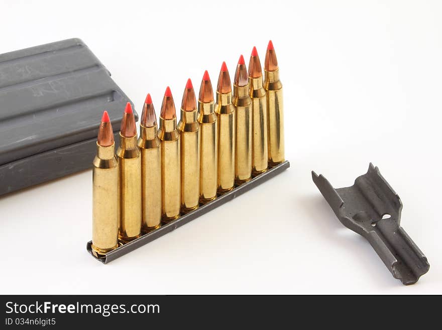 A stripper clip of ammunition ready to load into a magazine.