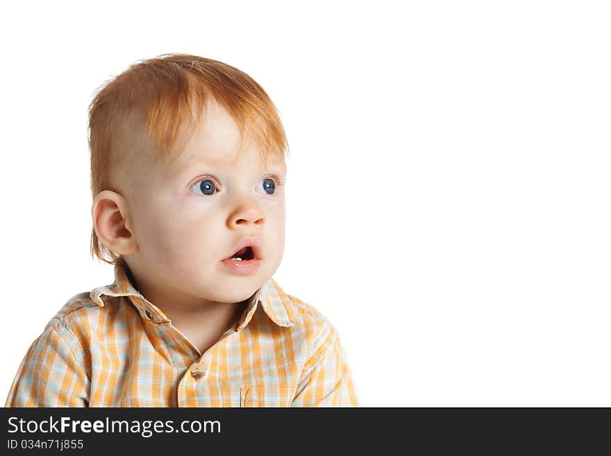 Little funny boy portrait isolated on white