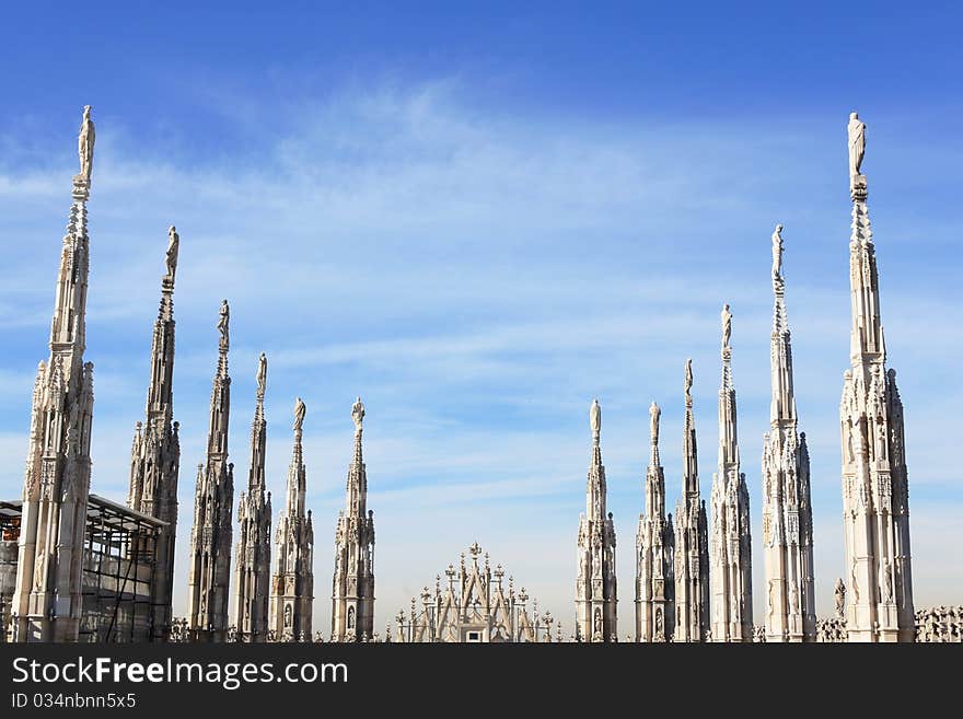 Gothic spires, cathedral of Duomo