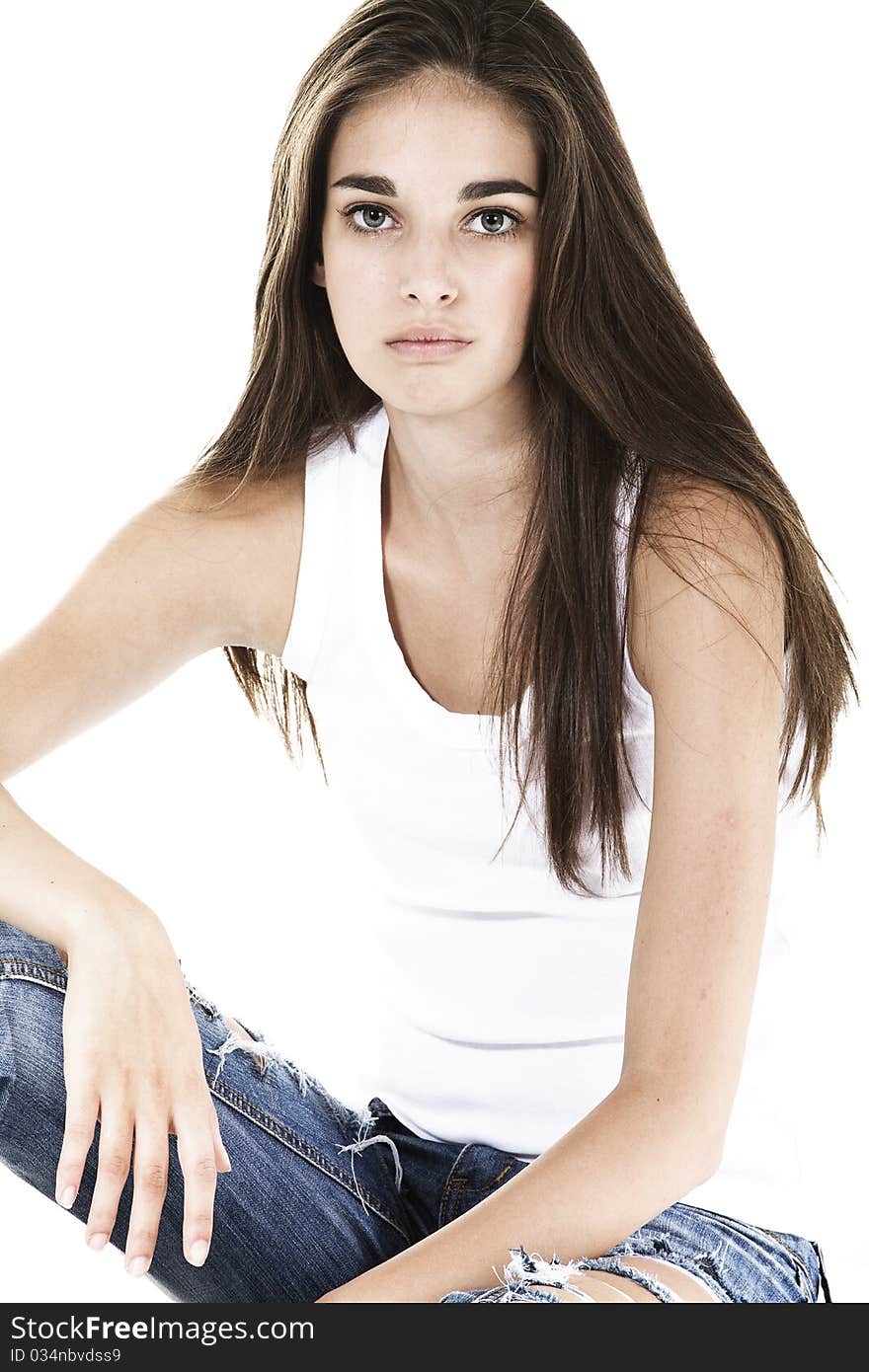 Young woman smiling on white backgrond