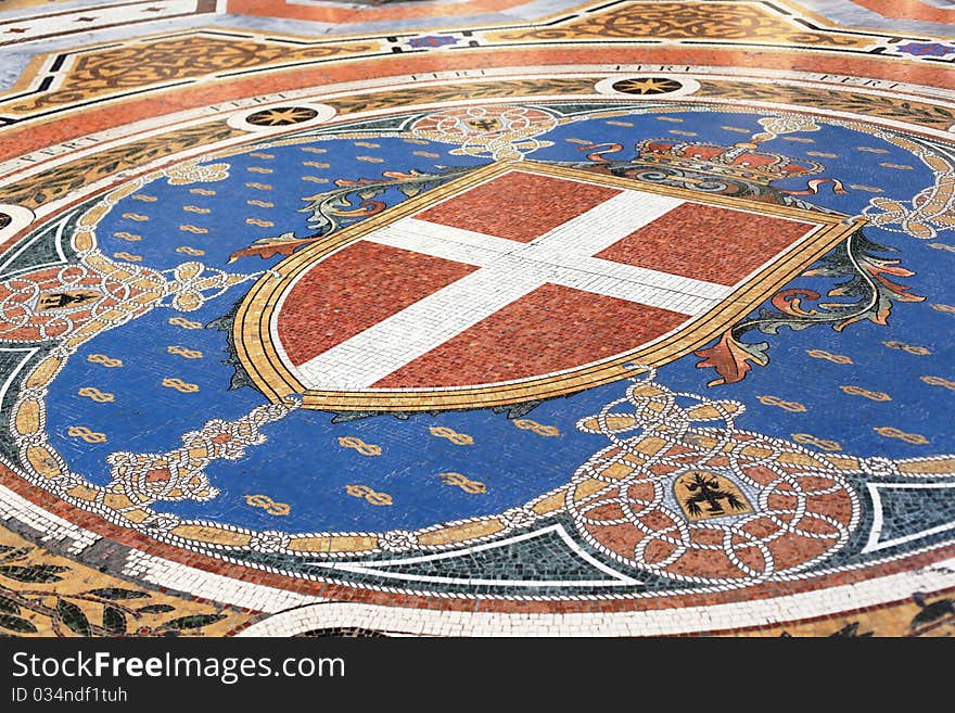 Mosaic work decoration, Vittorio Emanuele public gallery in Milan, Italy. Mosaic work decoration, Vittorio Emanuele public gallery in Milan, Italy.