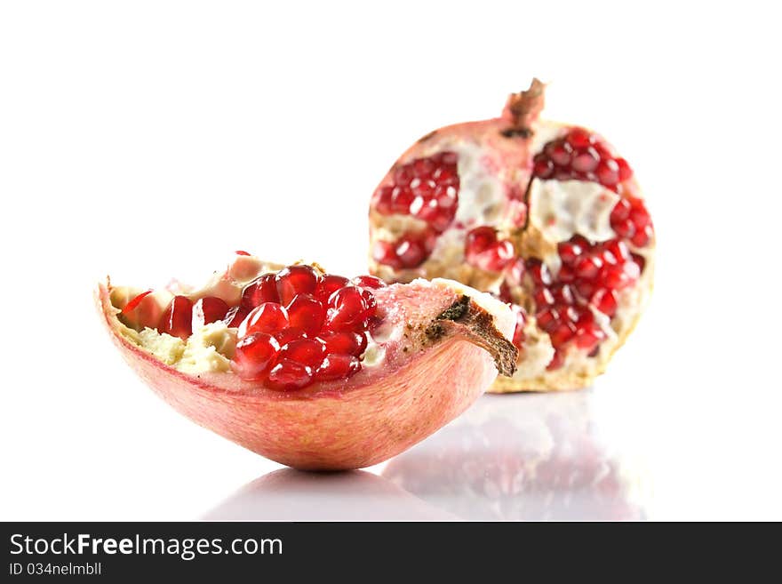 Pull down pomegranate isolated on white