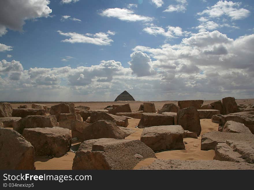 The Bent Pyramid On The Horizon Of The Desert