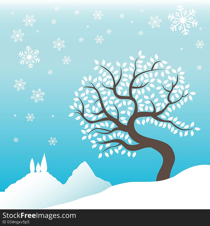 Abstract winter tree and silhouette background vector