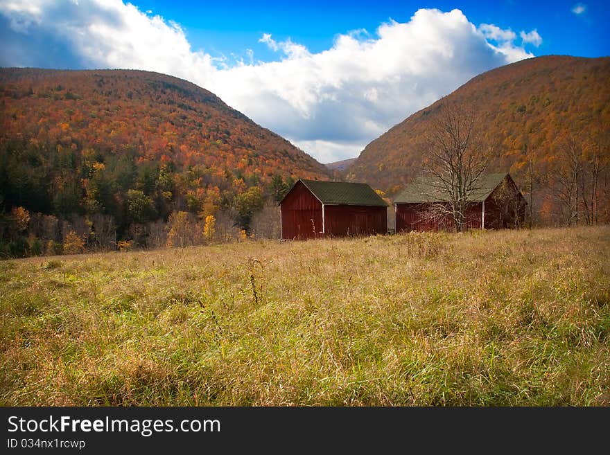 Barns In The Meadows Of The Catskill Mountains