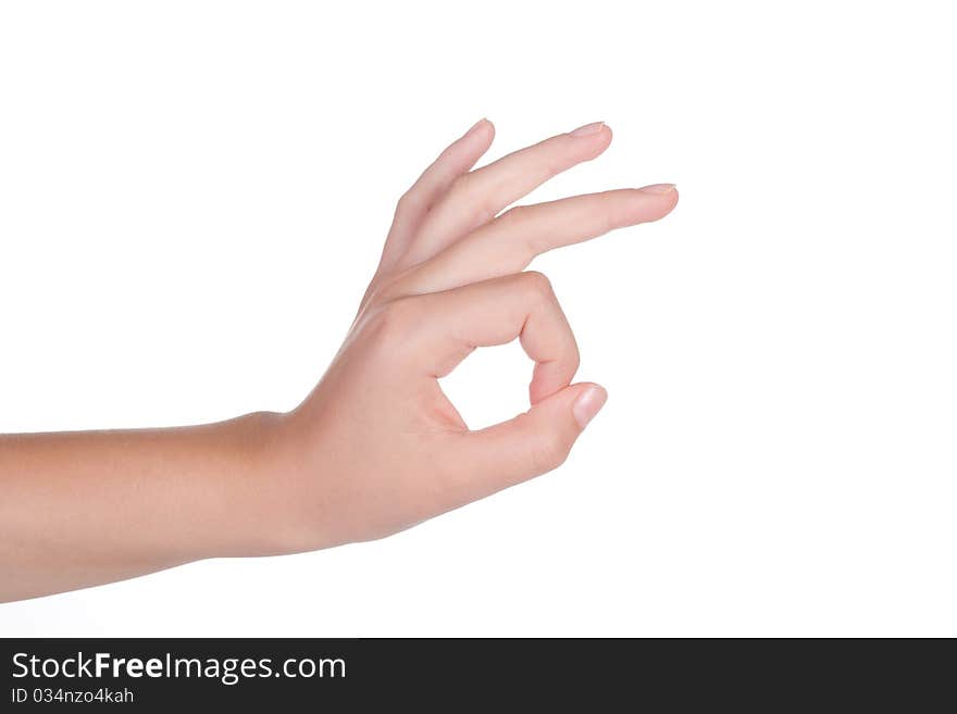 Hand gesture of female isolated on white