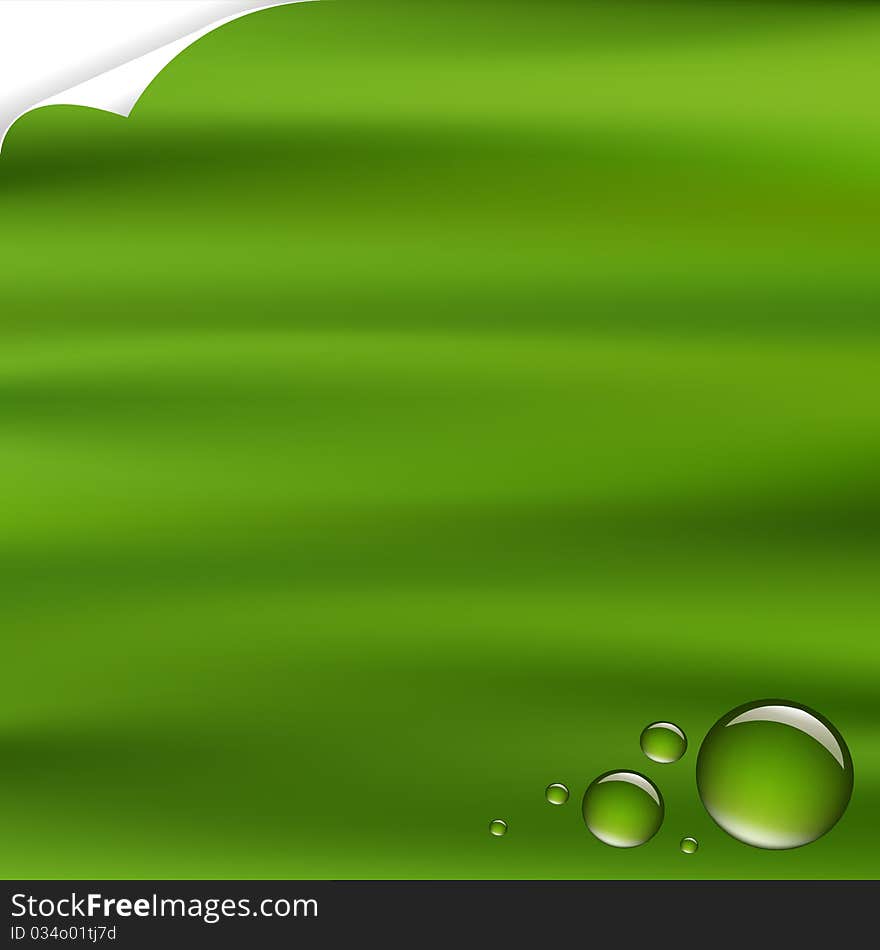 Green Background With Drops. Vector