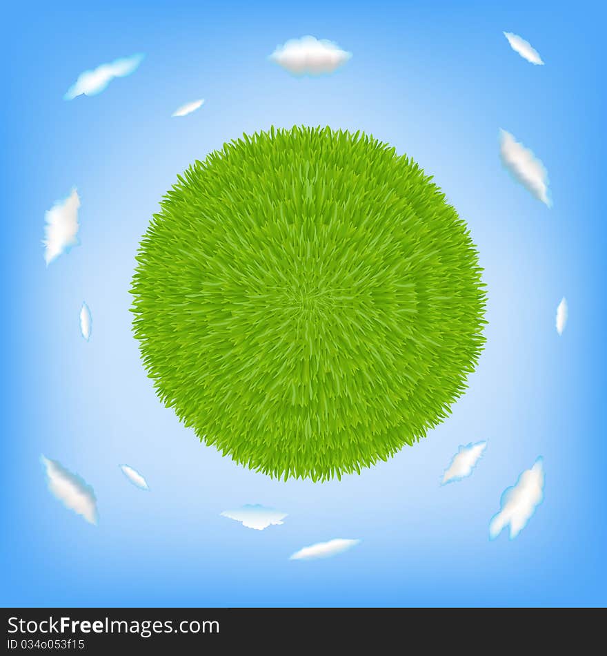 Green Planet With Blue Sky And Clouds, Vector Illustration. Green Planet With Blue Sky And Clouds, Vector Illustration