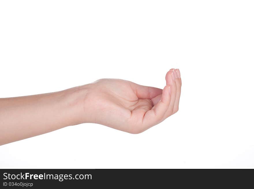 Hand gesture of female isolated on white