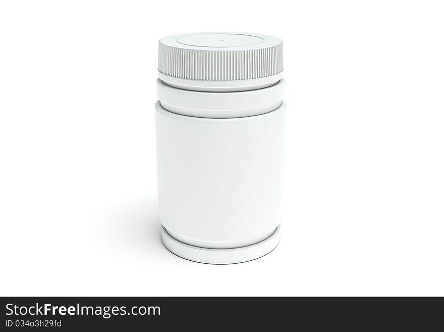 Close white medical bottle on a white background