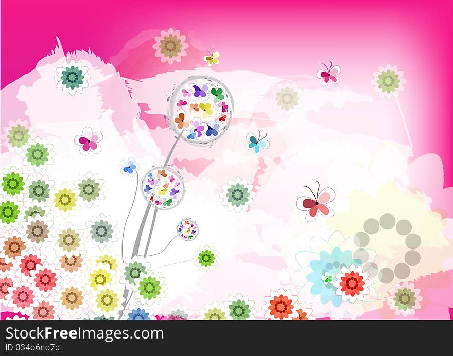 Flora oriental greeting card on pink background