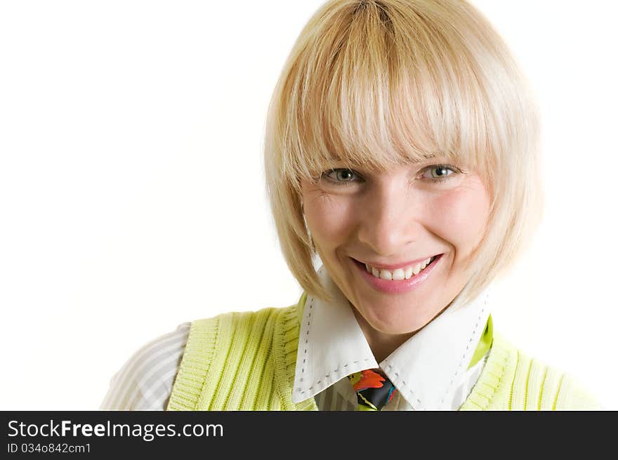 Portrait of woman on white background. Portrait of woman on white background