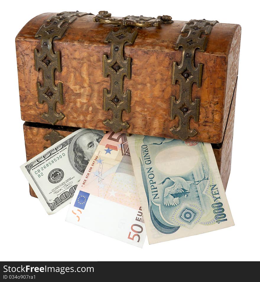 Old Wooden Little Chest And Money