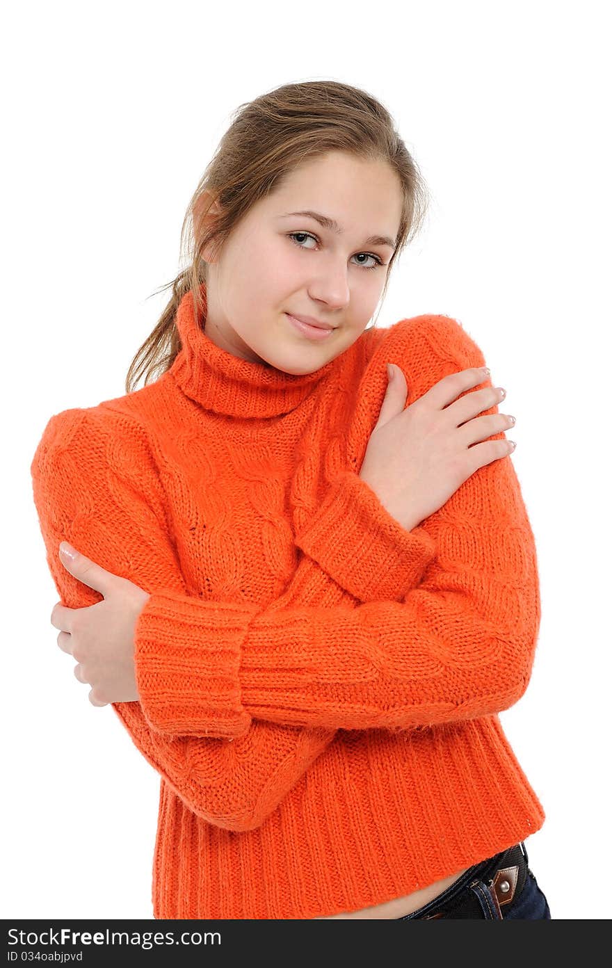 Winter young woman separately on a white background