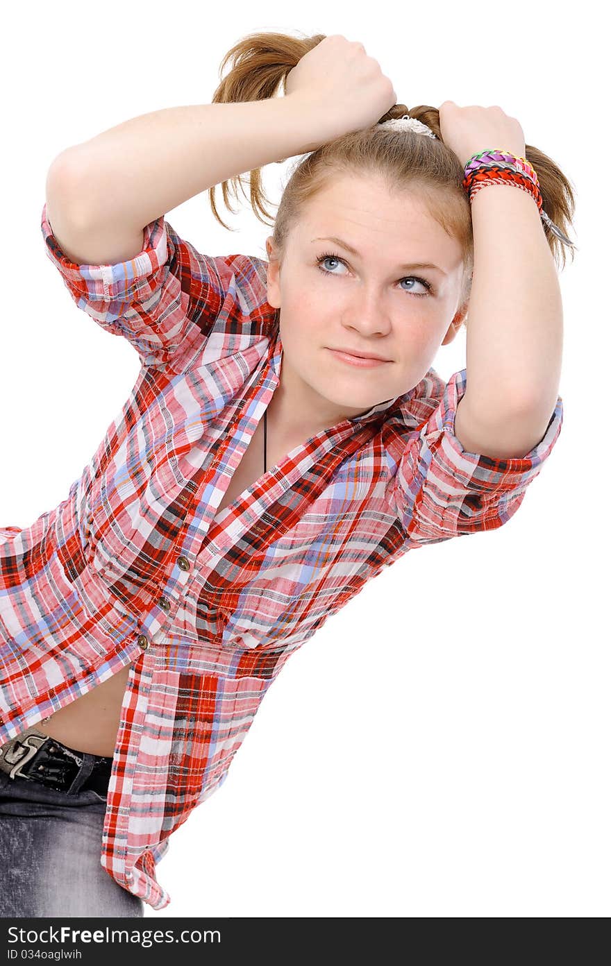 Portrait of a beautiful teenager on a white background