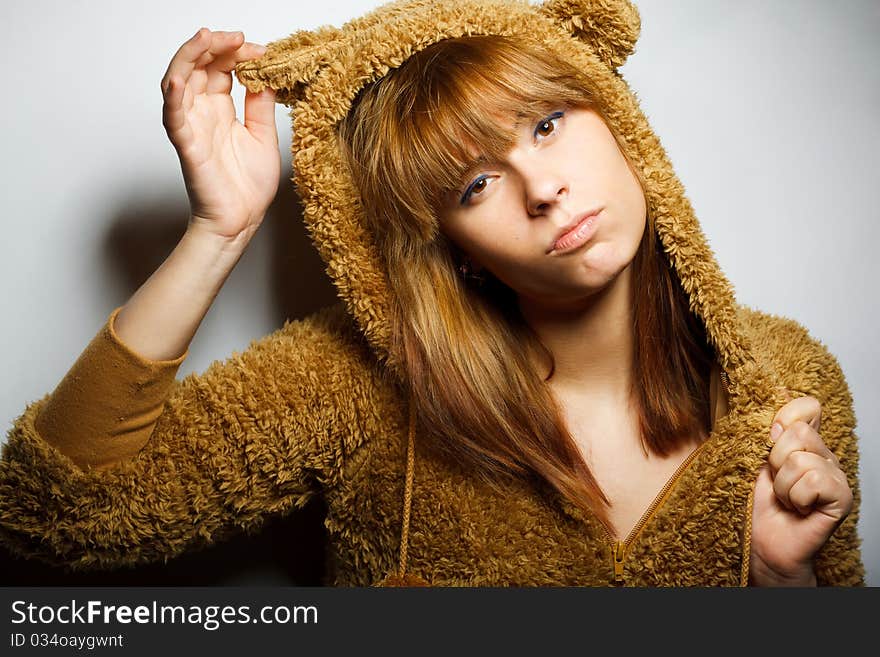 Pretty red-bearded winter sweater woman