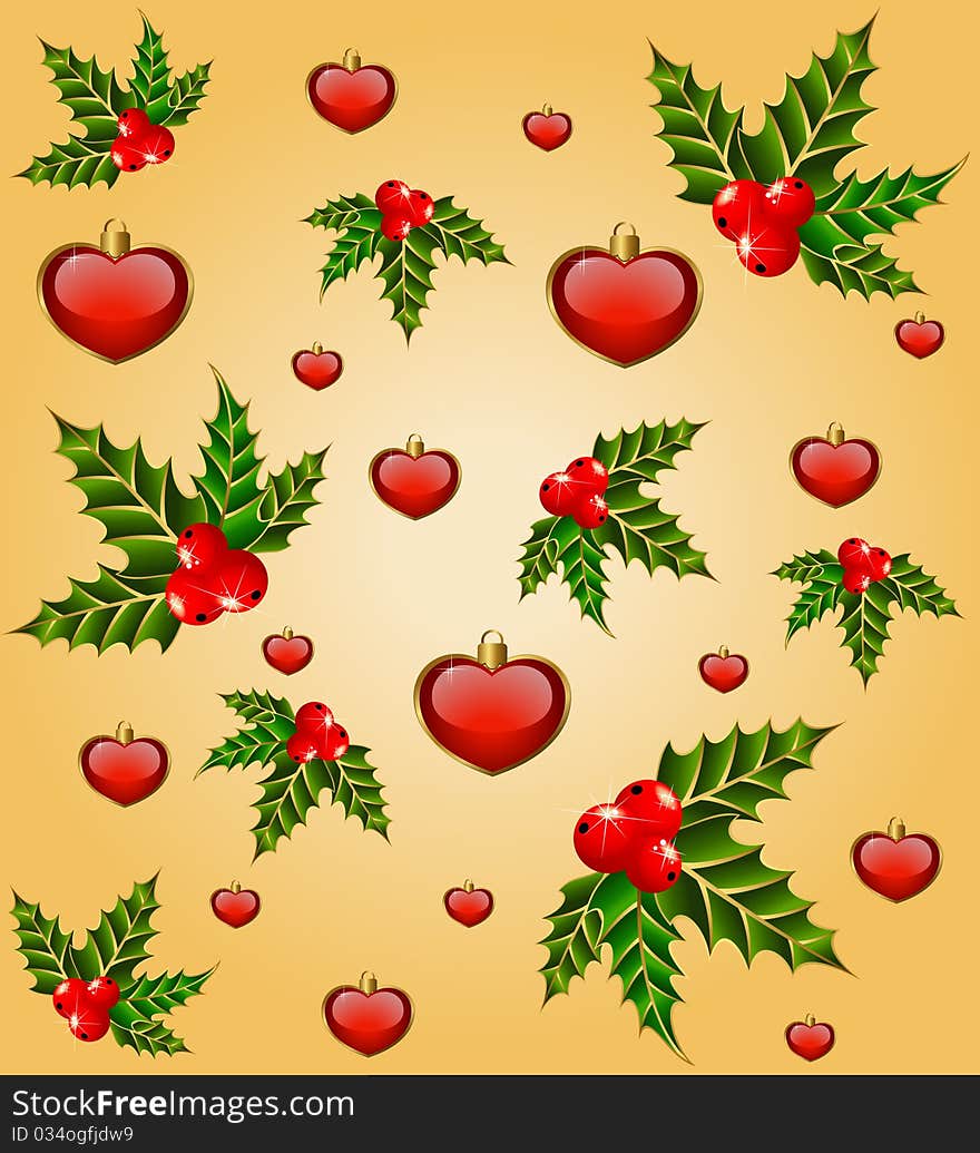 Christmas background with hearts and fir