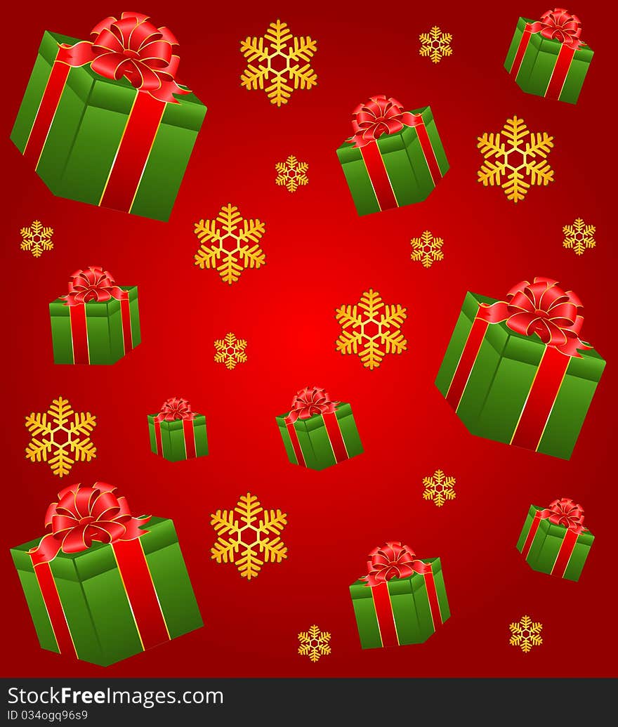 Christmas background with gifts and snowflakes