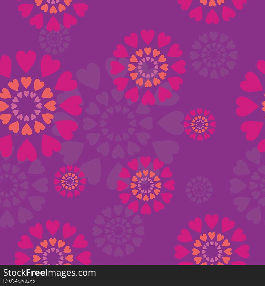 Seamless background with circles and hearts