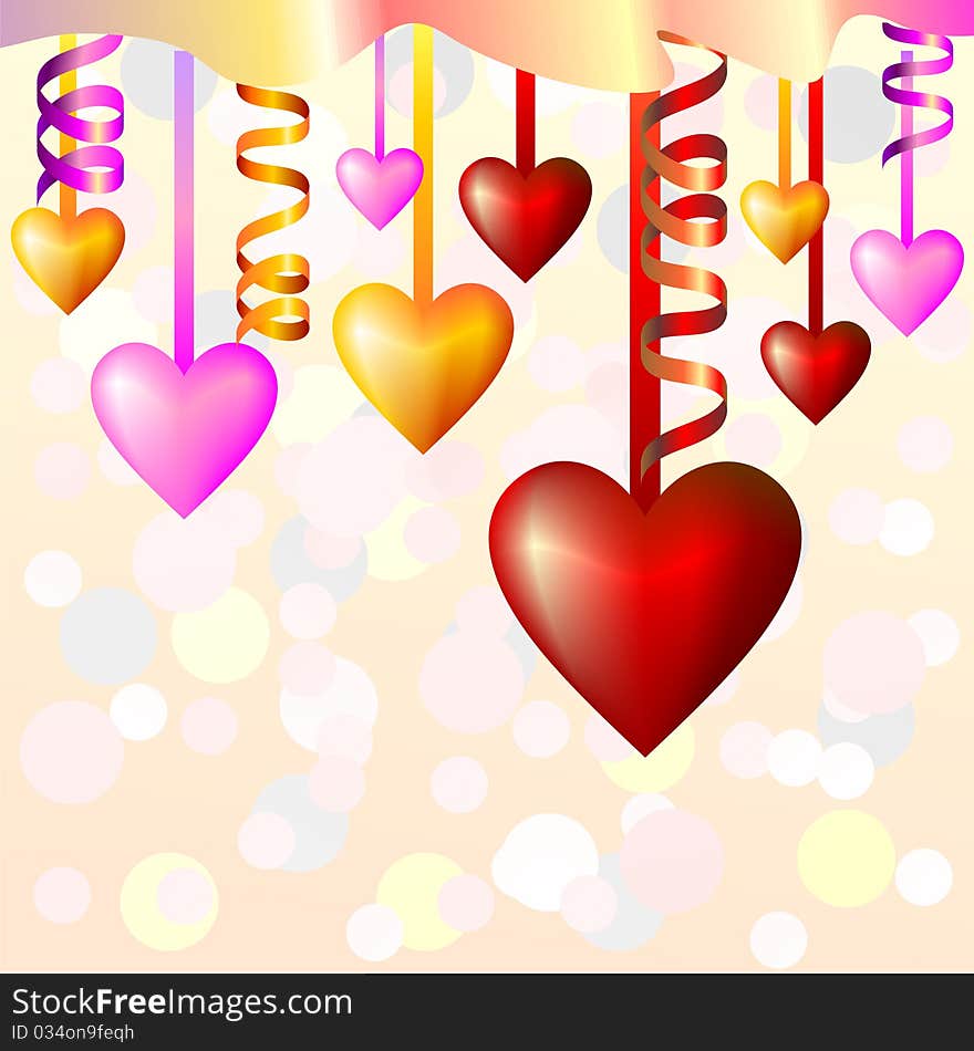 Abstract Background With Hearts And Ribbons