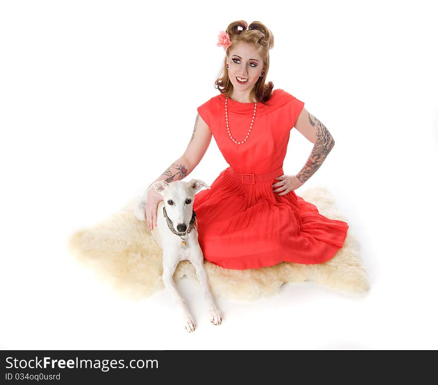 Pinup Model and Whippet