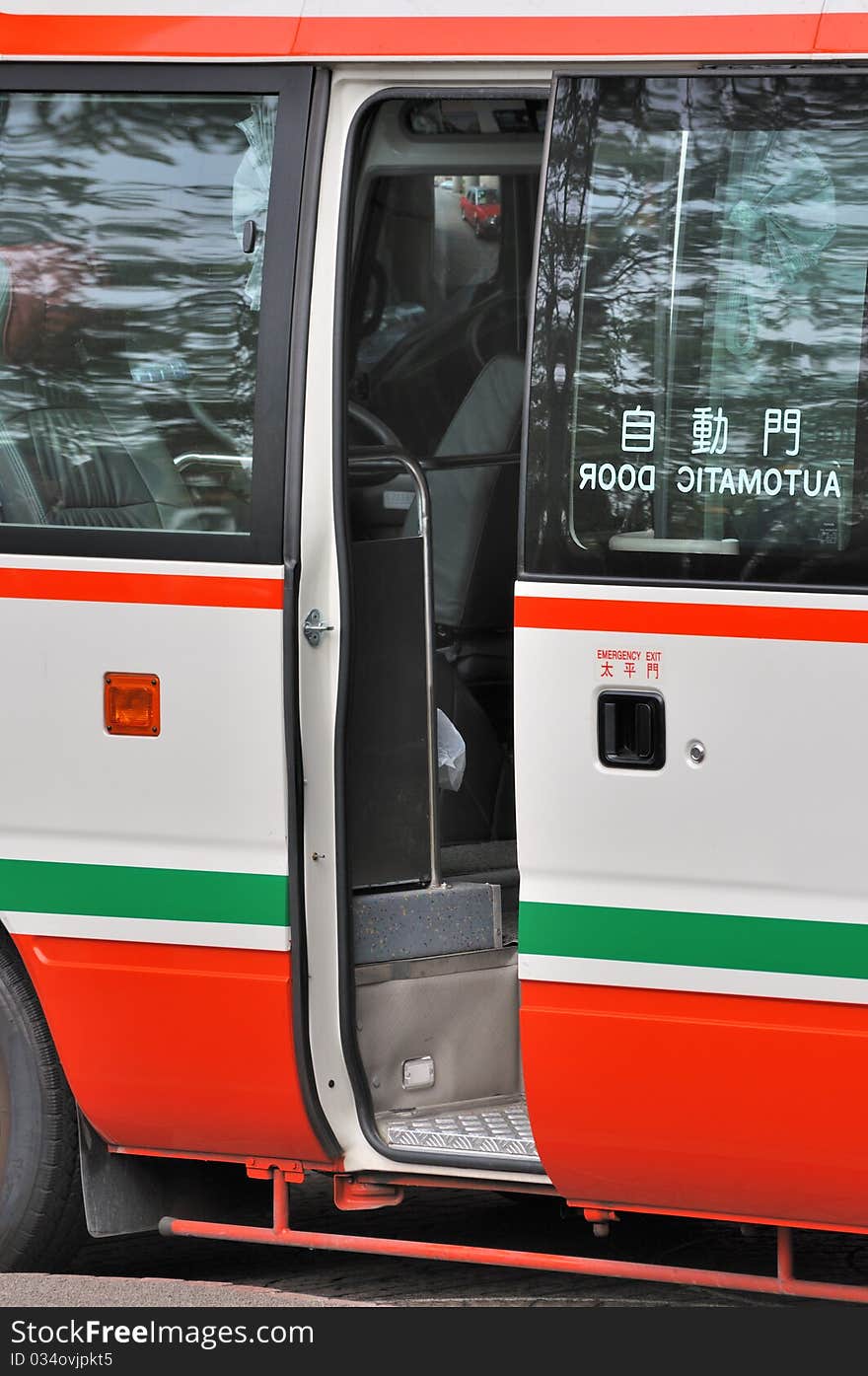 Opened door of mini bus