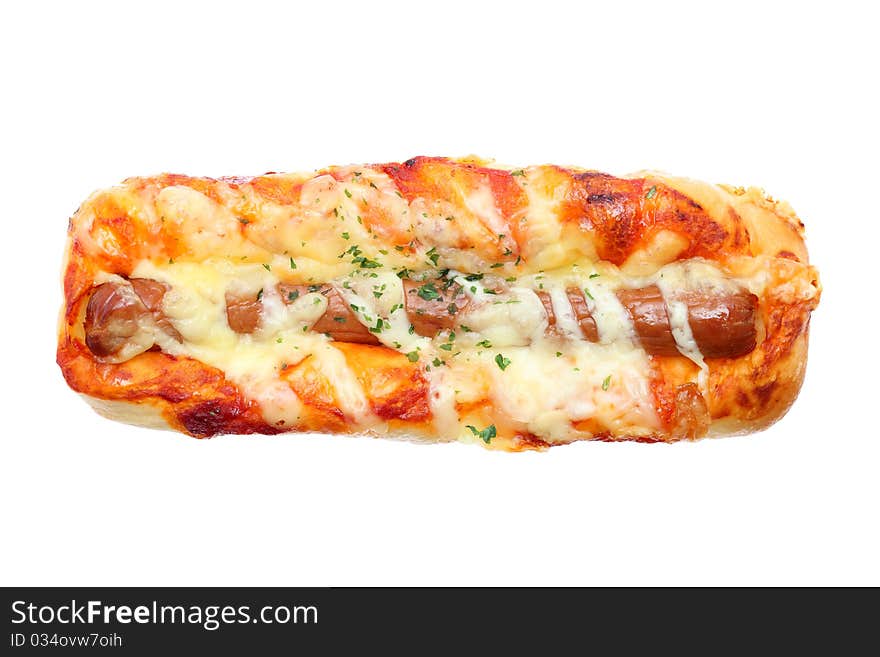 Sausage bread isolated on white background