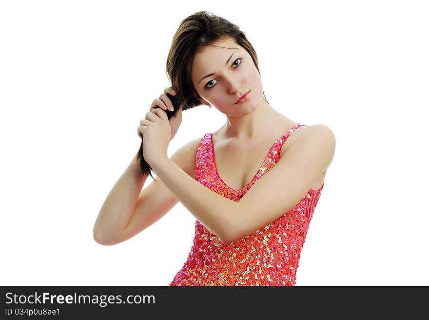 An image of a young beautiful girl in a dress