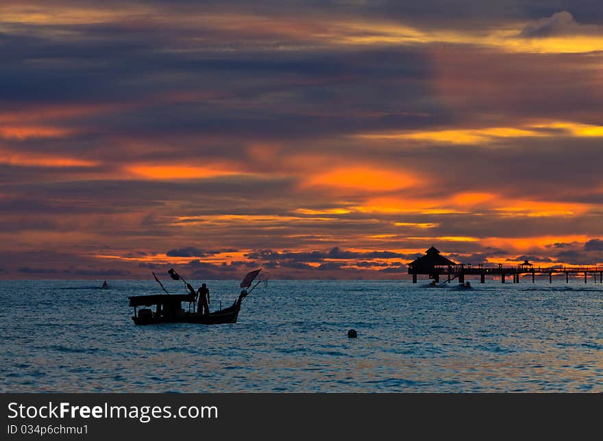 Colourful sunset on a tropical beach