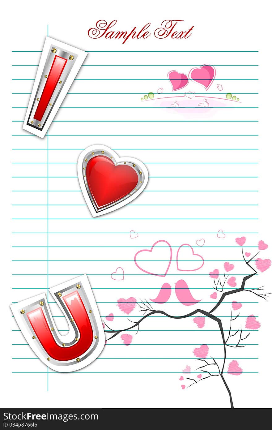 Illustration of valentine card on white background