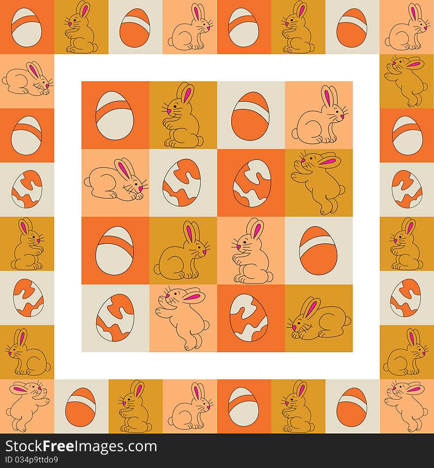 Easter seamless border with rabbits and egg