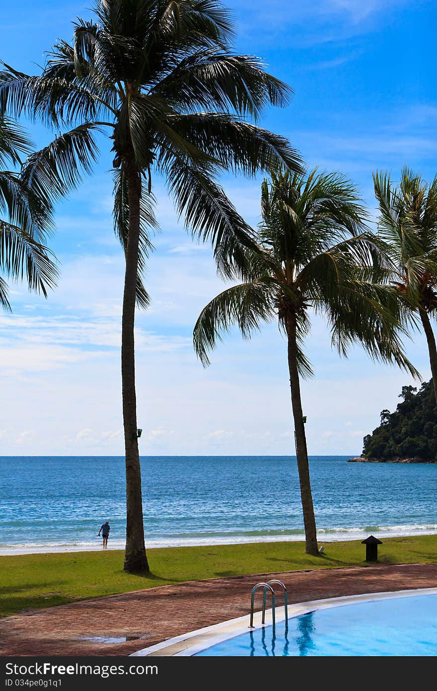 Resort near the beach on a tropical island in Malaysia