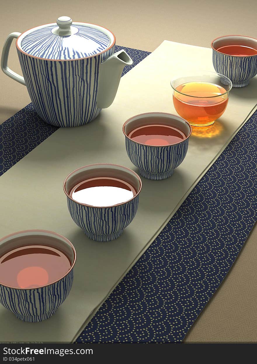 Rendering Chinese Tea Serve on table.