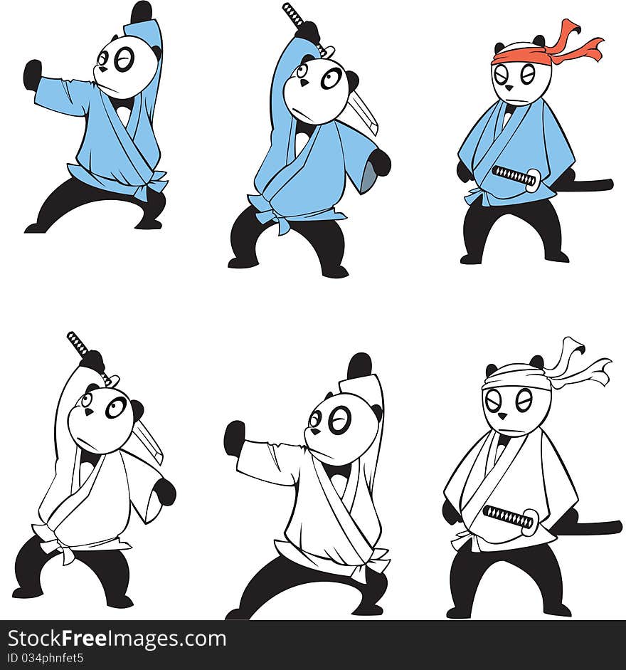 Vector collection of a cute samurai panda!. Vector collection of a cute samurai panda!