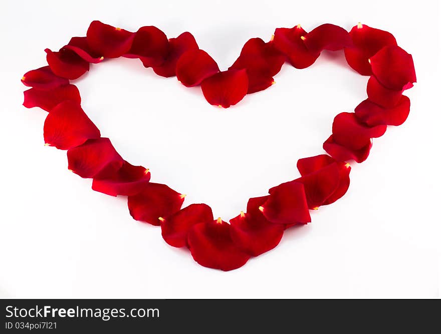 Heart made from red petals