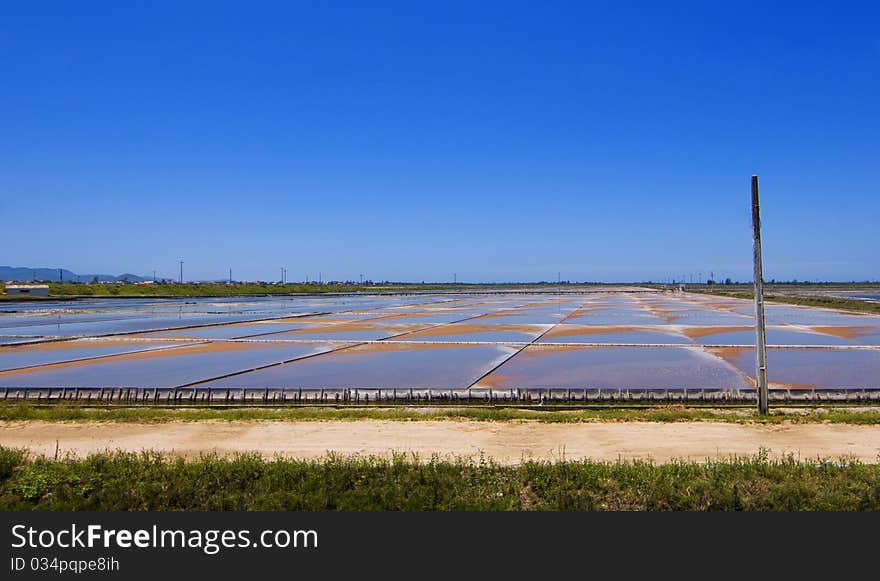 Salt production in Araruama lake, a tropical sunny lake. Salt production in Araruama lake, a tropical sunny lake.