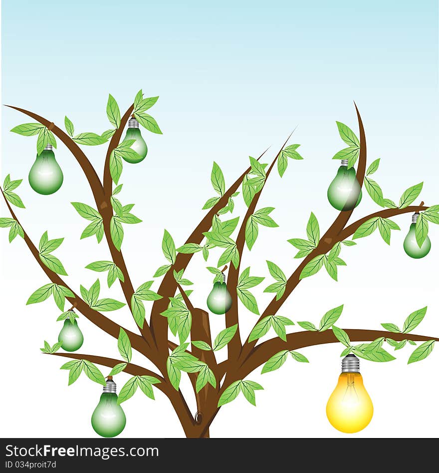 Illustration of tree with electrical bulbs on white background