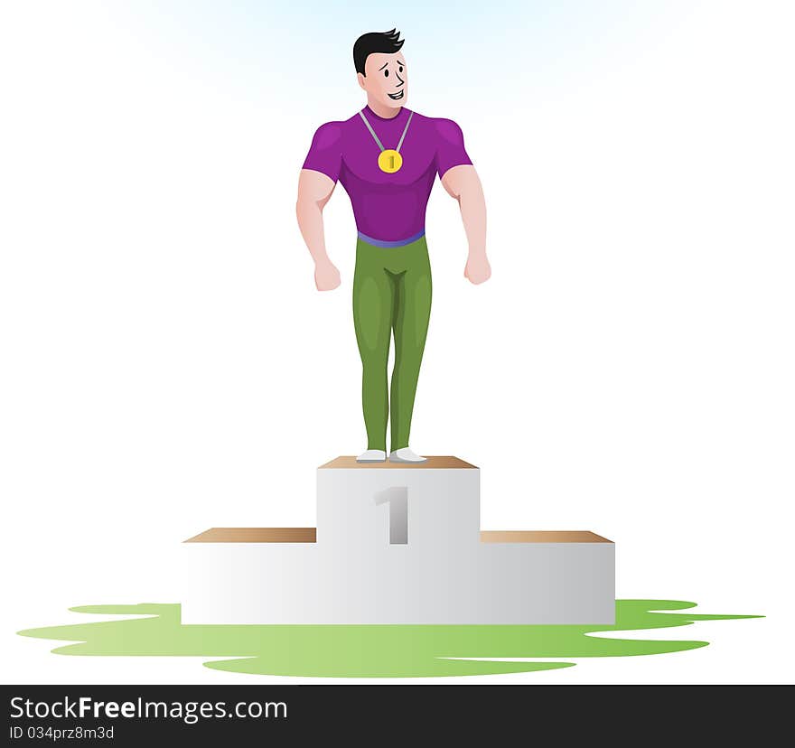 Champion took first place in the competition stands on a pedestal waiting for a prize for winning. Champion took first place in the competition stands on a pedestal waiting for a prize for winning