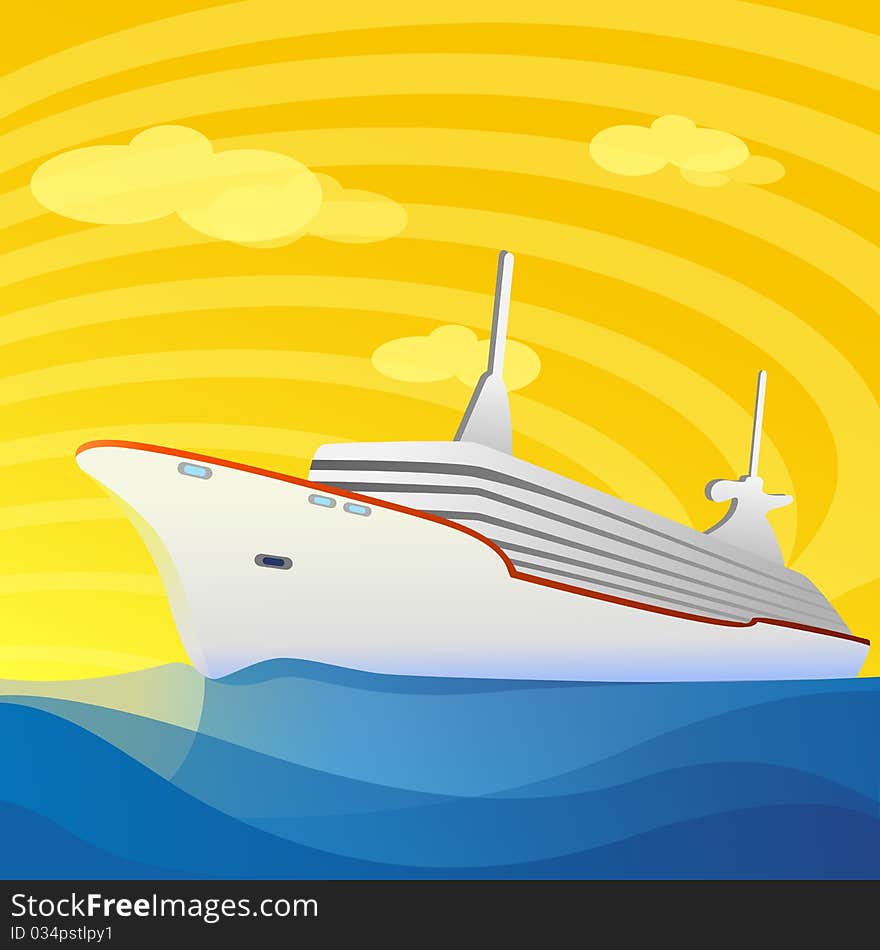 Illustration of abstract ship in sea