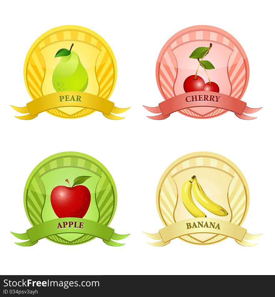 Illustration of fruity tags on white background