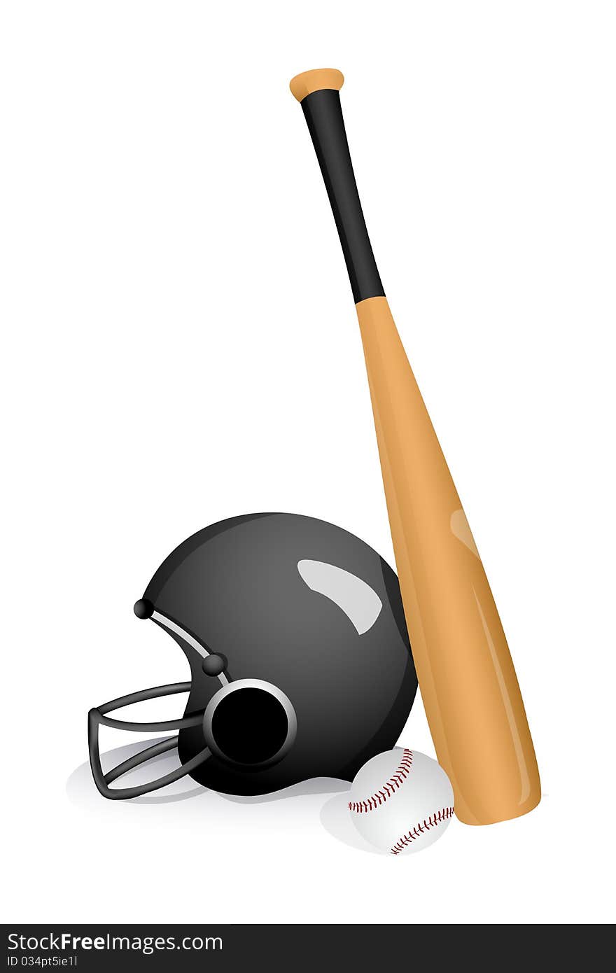 Illustration of baseball bat with helmet on white background