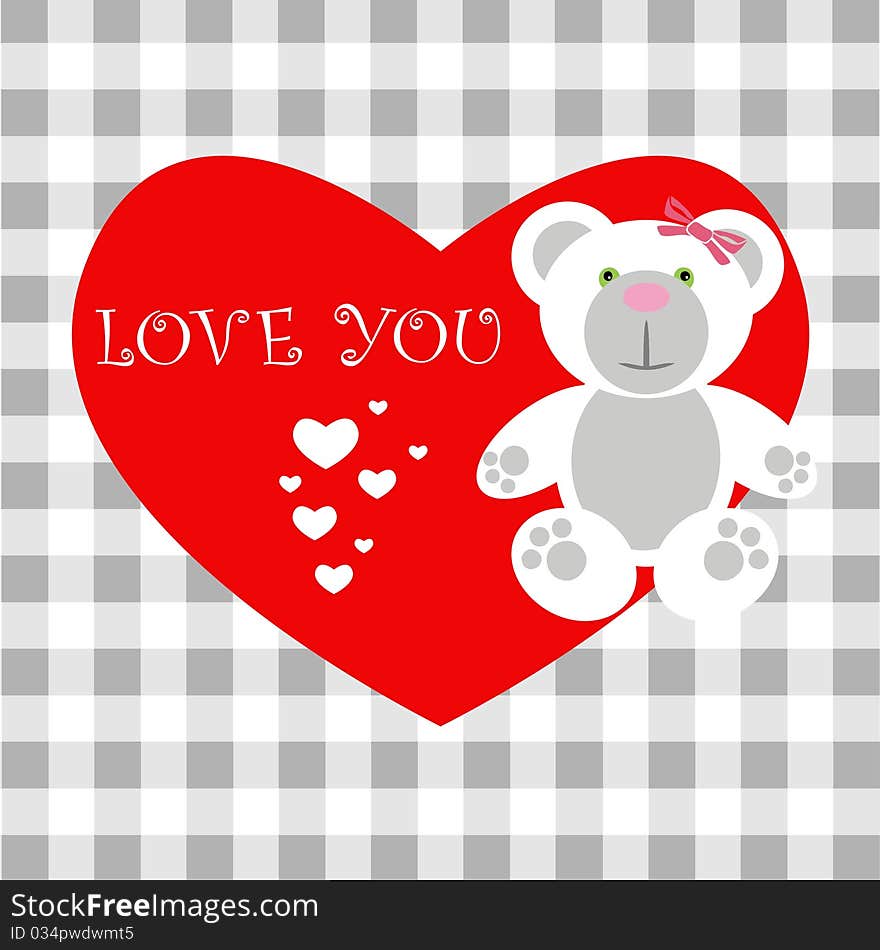 Love message fashion heart vector image, happy teddy, bear, baby. Love message fashion heart vector image, happy teddy, bear, baby