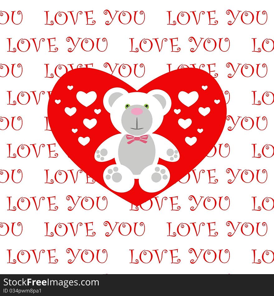 Love message fashion heart vector image, happy teddy, bear, baby. Love message fashion heart vector image, happy teddy, bear, baby