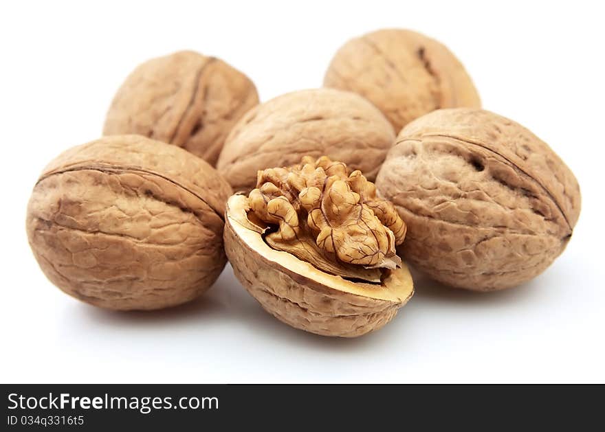 Walnuts on a white background