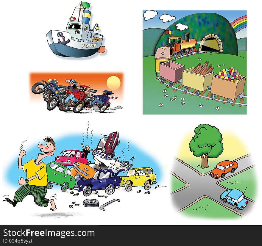 Some Raster illustrations about different vehicles, drivers. On white background. Made in Adobe Photoshop. Some Raster illustrations about different vehicles, drivers. On white background. Made in Adobe Photoshop